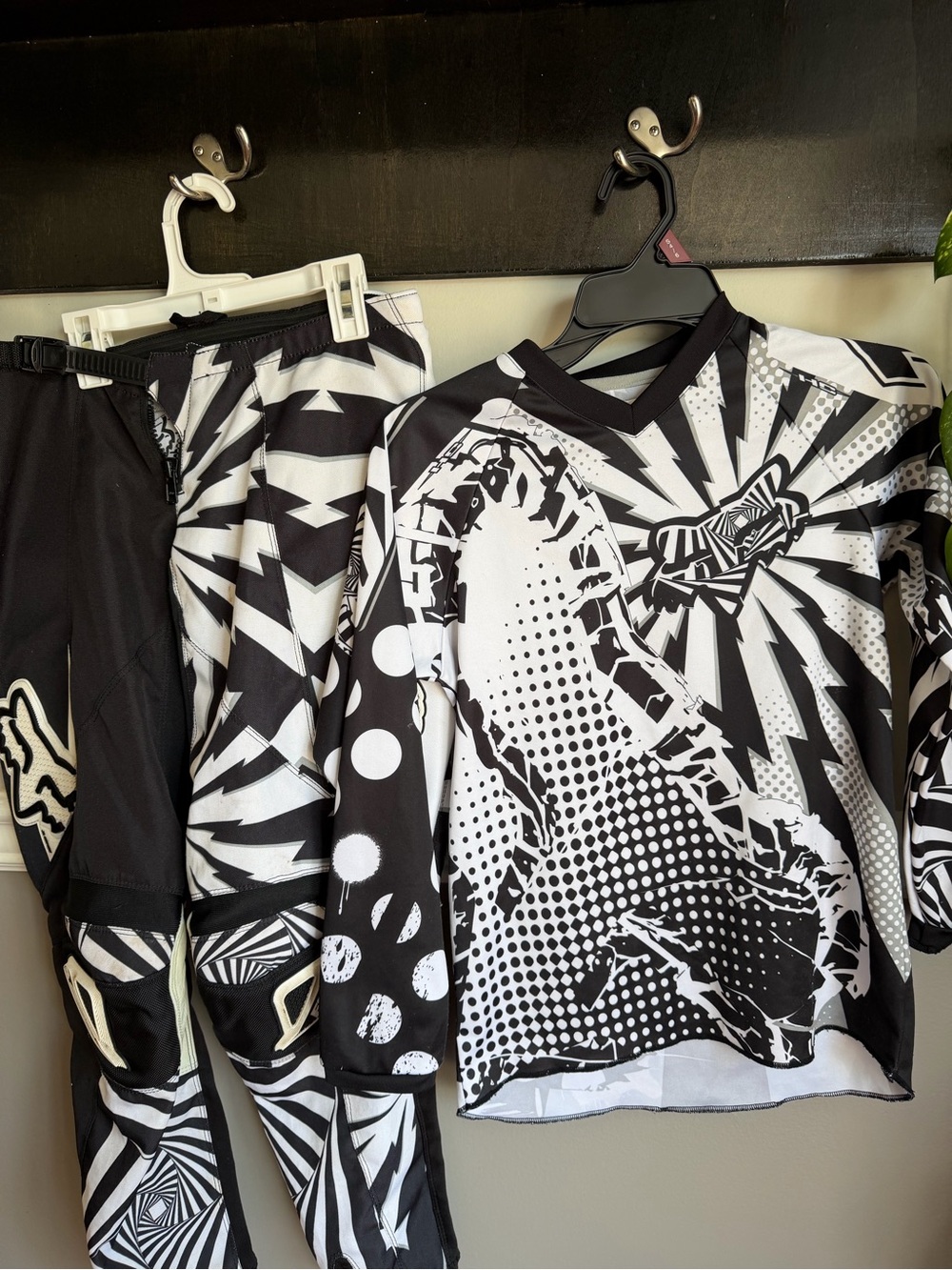 Fox Black and White Graphic Motocross riding outfit youth